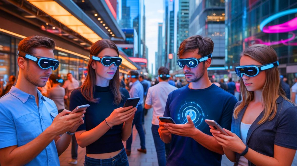 Illustration de la vision futuriste des géants de la technologie sur l'avenir des smartphones. Image réalisée par IA.