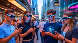 Illustration de la vision futuriste des géants de la technologie sur l'avenir des smartphones. Image réalisée par IA.