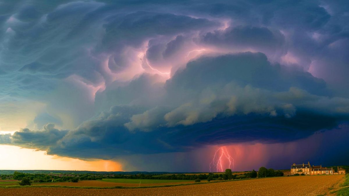 Illustration de l'impact des orages supercellulaires en France. Image réalisée par IA.