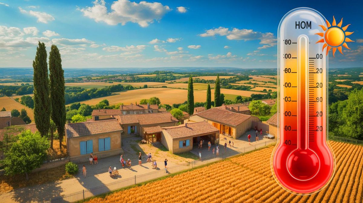 Illustration de la France sous une intense vague de chaleur, impactée par le changement climatique. Image réalisée par IA.