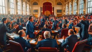 Illustration de l'Assemblée nationale débattant du projet de loi de "simplification". Image réalisée par IA.