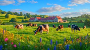 Illustration de l'impact du changement climatique sur l'alimentation des vaches et la qualité des fromages. Image réalisée par IA.