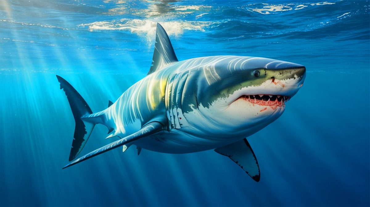 Illustration de Contender, le requin géant découvert au large de la Floride, fascinant les scientifiques par ses dimensions hors normes. Image réalisée par IA.