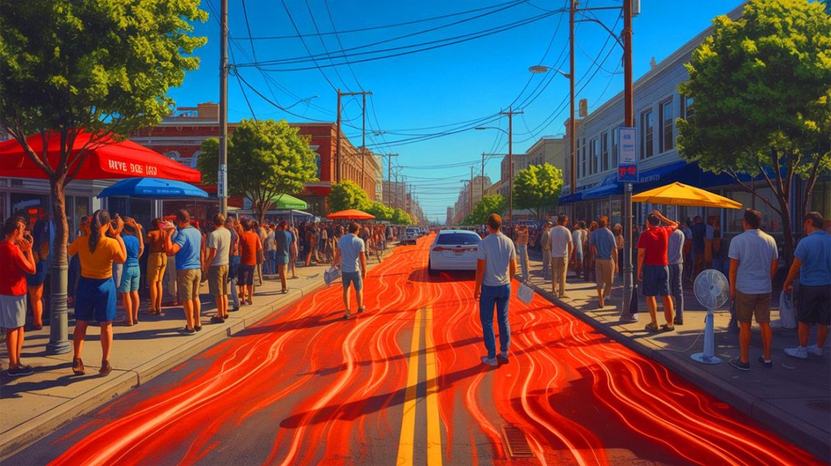 Illustration de la vague de chaleur extrême frappant les États-Unis. Image réalisée par IA.