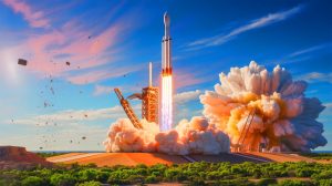 Illustration de l'explosion d'une fusée SpaceX près de la frontière mexicaine et de ses impacts environnementaux. Image réalisée par IA.