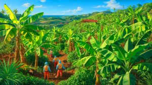 Illustration de la reconnaissance de la responsabilité de l'État dans le scandale du chlordécone aux Antilles. Image réalisée par IA.