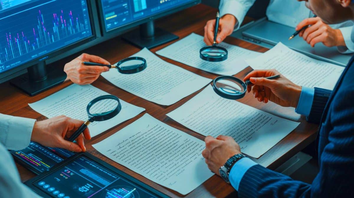 Illustration de la technique de stylométrie appliquée à l'analyse textuelle dans des enquêtes judiciaires. Image réalisée par IA.