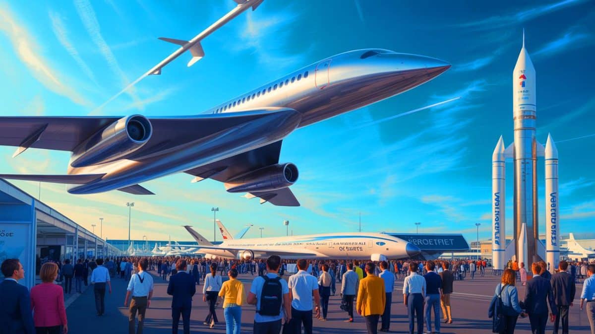 Illustration de l'édition 2025 du Salon de l’aéronautique et de l'espace au Bourget. Image réalisée par IA.