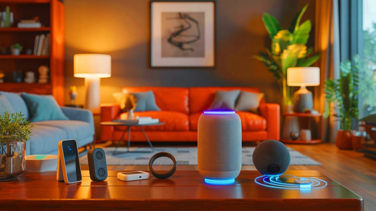 Illustration de l'intégration de l'intelligence artificielle dans les objets du quotidien et ses implications sur la vie privée. Image réalisée par IA.