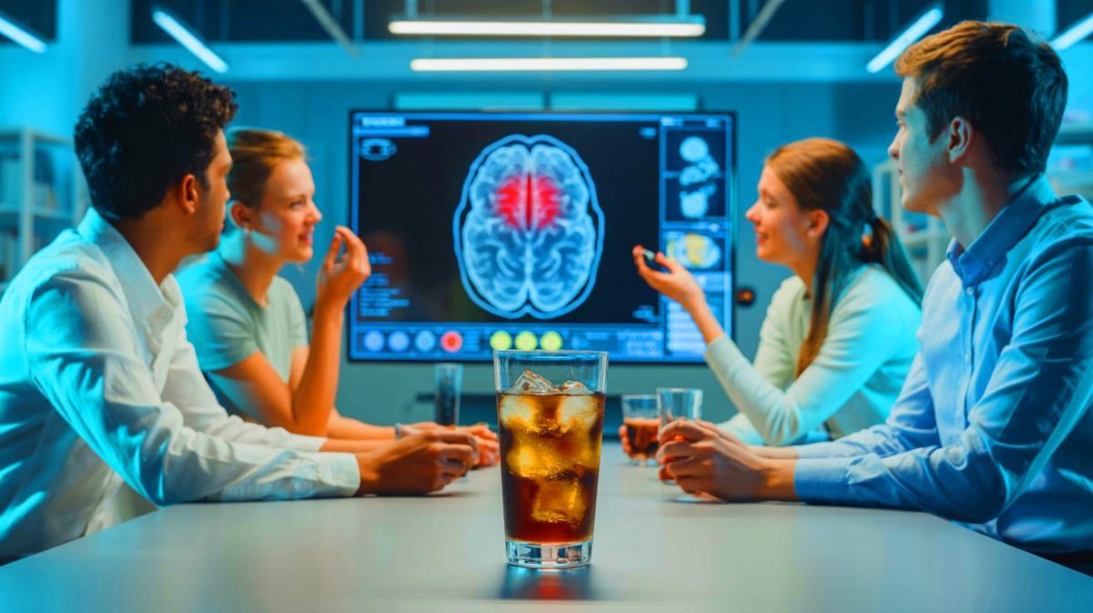 Illustration de l'effet du sucralose sur la sensation de faim et l'activité cérébrale. Image réalisée par IA.