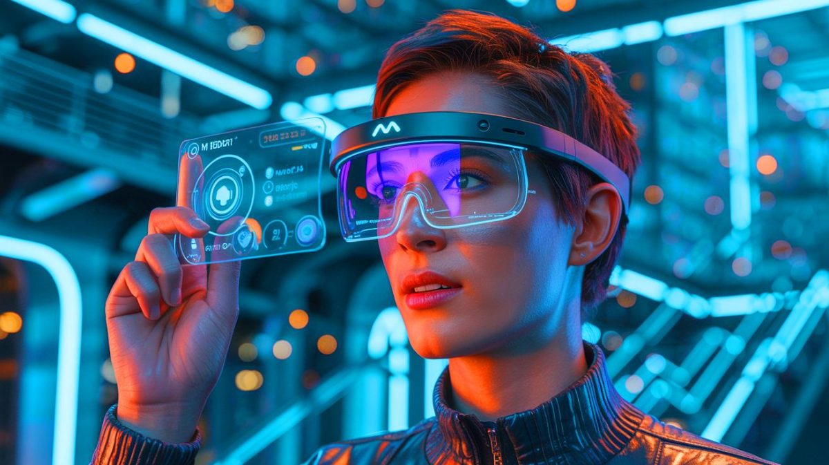 Illustration de lunettes intelligentes de Meta intégrant l'intelligence artificielle. Image réalisée par IA.