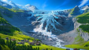 Illustration de l'effondrement du glacier de Birch et ses impacts géologiques. Image réalisée par IA.