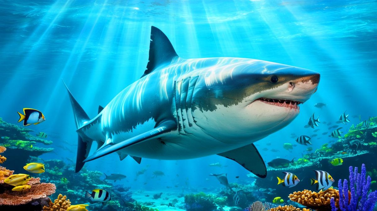 Illustration de l'impact de "Les dents de la mer" sur l'intérêt scientifique pour les requins. Image réalisée par IA.
