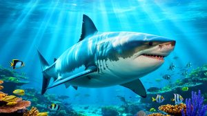 Illustration de l'impact de "Les dents de la mer" sur l'intérêt scientifique pour les requins. Image réalisée par IA.
