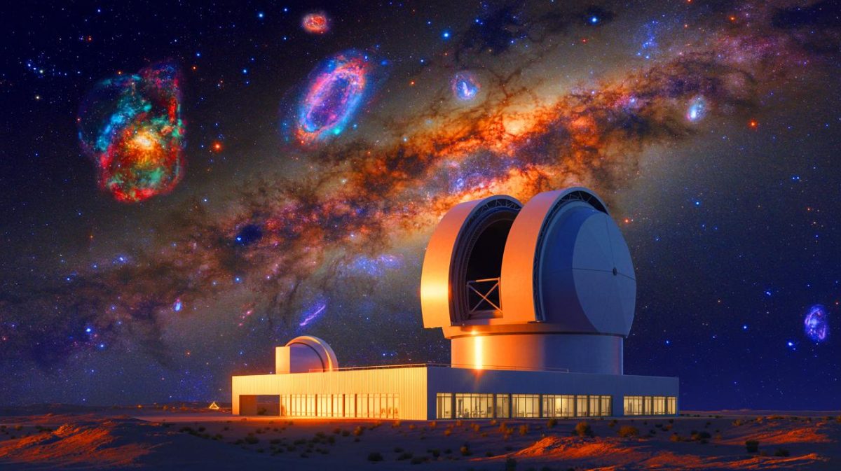 Illustration de l'observatoire Vera Rubin dévoilant des images inédites de galaxies lointaines et de nébuleuses. Image réalisée par IA.