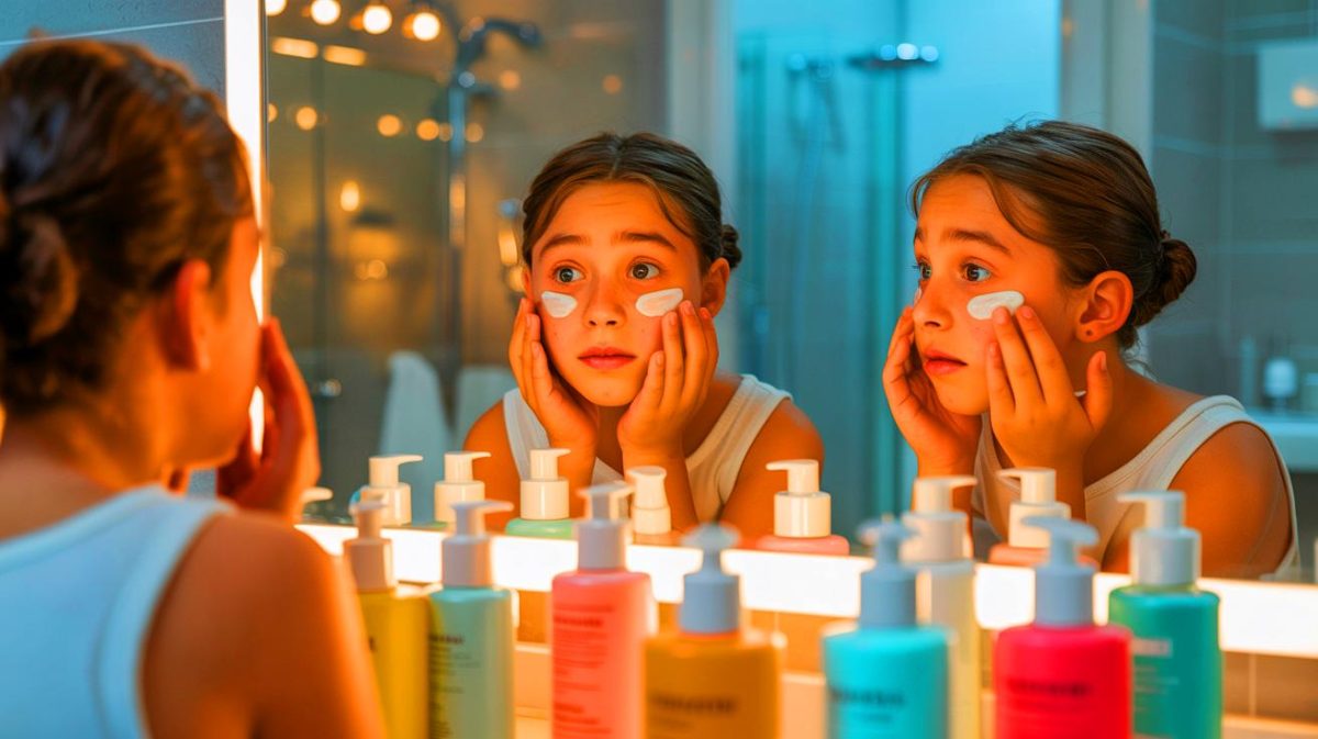Illustration de l'impact des routines skincare sur TikTok sur la santé de la peau des adolescents. Image réalisée par IA.