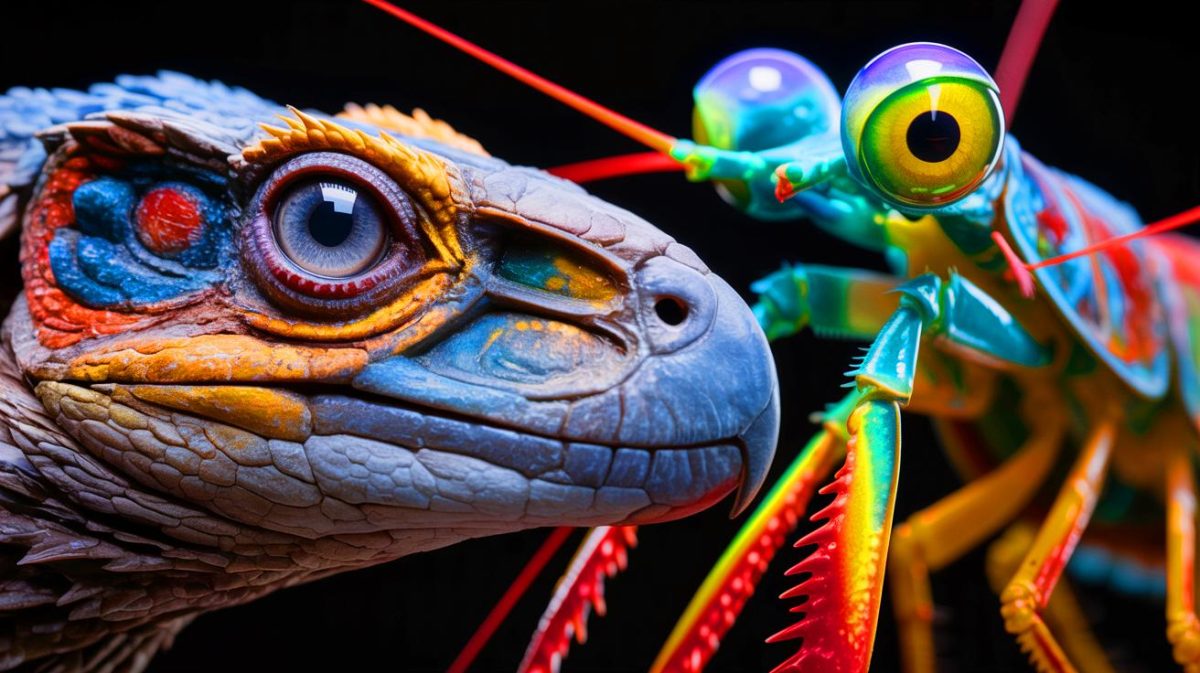 « Les yeux les plus fascinants du règne animal dévoilés » : découvrez cet animal dont la vision défie l’imagination et surpasse toutes les attentes visuelles humaines Illustration de la vision exceptionnelle des rapaces et de la crevette-mante. Image réalisée par IA.