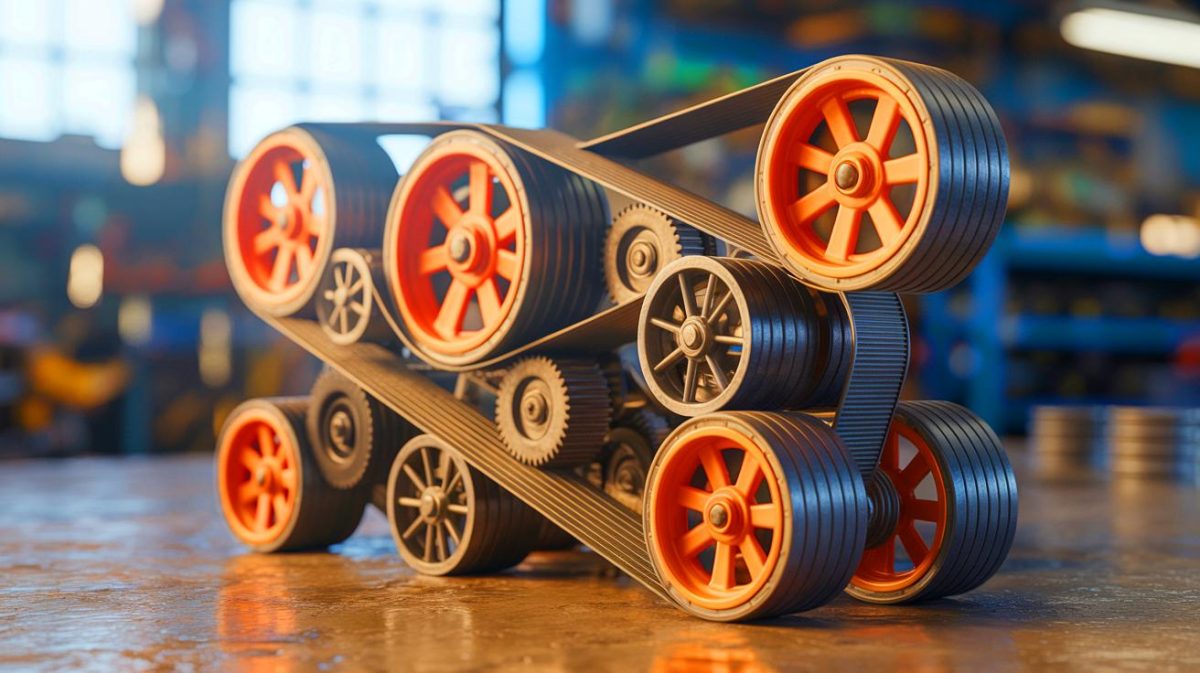 Mystérieux phénomène physique : cet engin incroyable défie les lois de l’ingénierie et refuse obstinément de tourner, experts en émoi total Illustration de la construction mécanique composée de roues et courroies illustrant le problème des vitesses incompatibles. Image réalisée par IA.