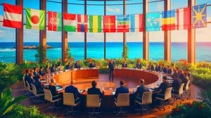 Illustration de la conférence de l'ONU à Nice sur la protection des océans. Image réalisée par IA.