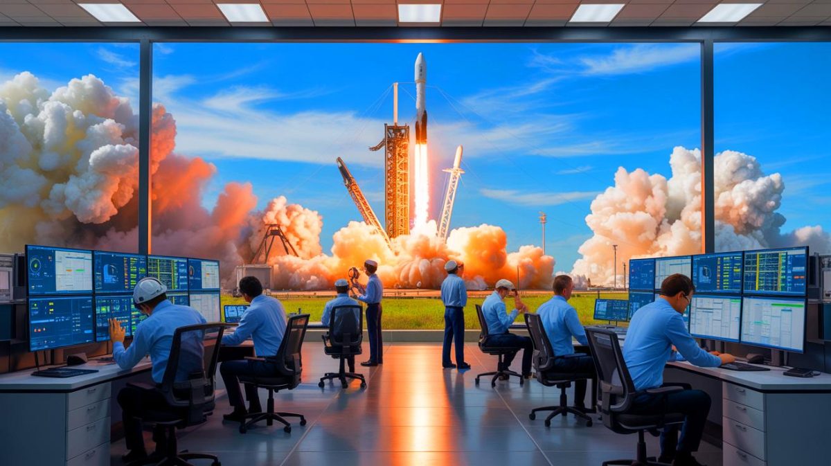 Illustration de la panne historique de SFR et de l'explosion du Starship de SpaceX. Image réalisée par IA.