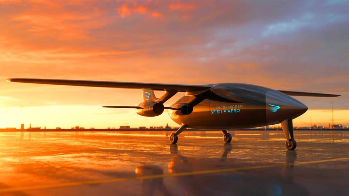 Illustration de l'avion à hydrogène Dragonfly de Blue Spirit Aero lors de sa présentation au Mans. Image réalisée par IA.