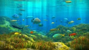 Illustration de la biodiversité marine exceptionnelle du parc national de Port-Cros. Image réalisée par IA.