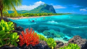 Illustration de l'impact du tourisme sur l'écosystème de l'île Maurice. Image réalisée par IA.