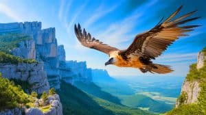 Illustration de la réintroduction du gypaète barbu dans le Vercors. Image réalisée par IA.
