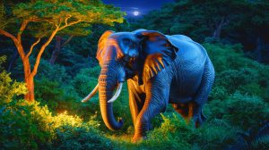 Illustration de l'éléphant Ousmane réapparaissant dans le parc national du Niokolo-Koba. Image réalisée par IA.