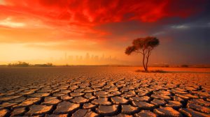 Illustration de l'impact du réchauffement climatique et des conséquences environnementales. Image réalisée par IA.