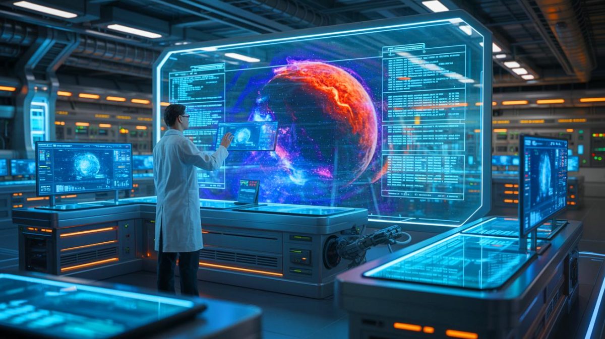 Illustration de la théorie de l'univers comme simulation informatique. Image réalisée par IA.