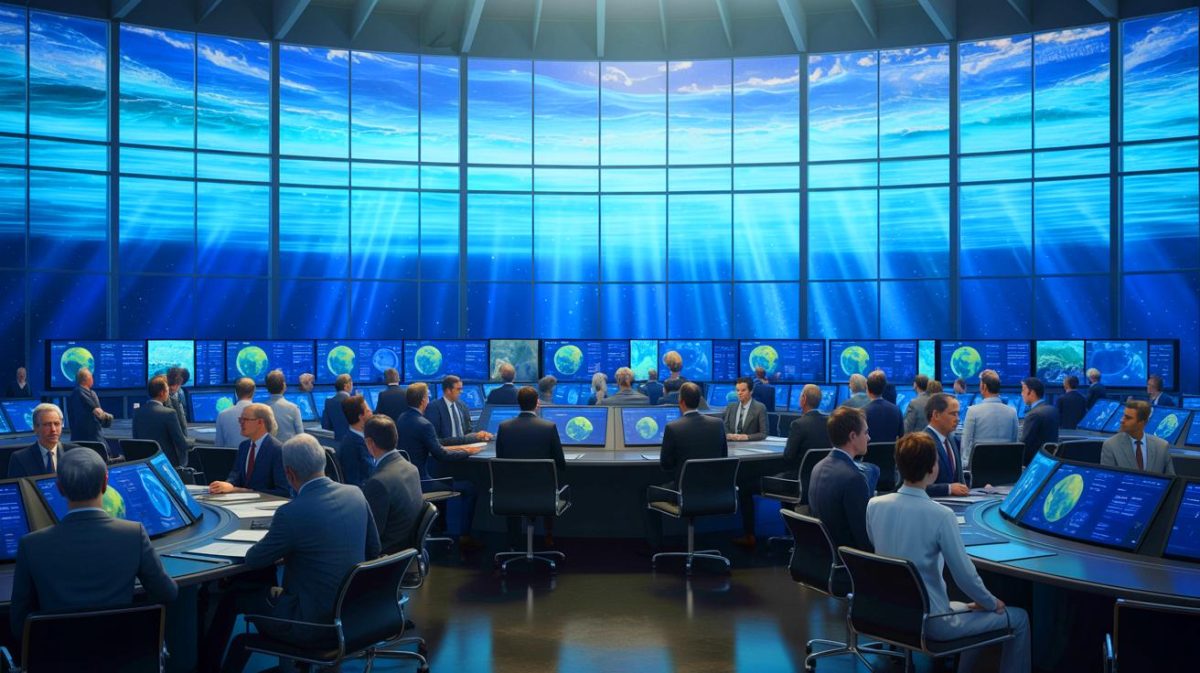 Illustration de la conférence onusienne sur l'océan mettant en avant les initiatives scientifiques pour la préservation des écosystèmes marins. Image réalisée par IA.