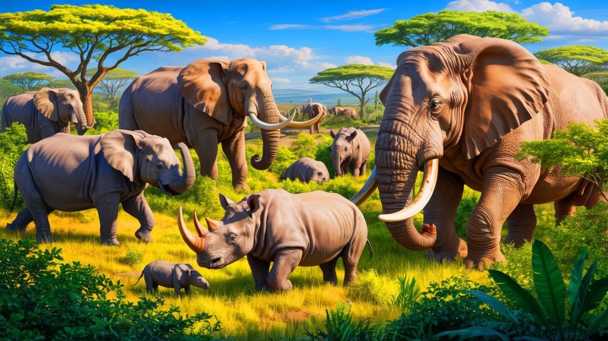 Illustration de la mégafaune influençant les écosystèmes. Image réalisée par IA.