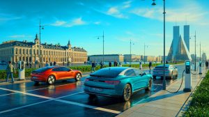 Illustration de l'industrie automobile européenne face à la concurrence chinoise et aux défis de la transition électrique. Image réalisée par IA.