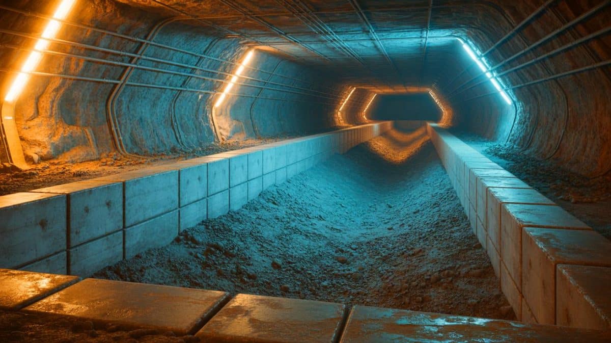 Illustration de la décision de confinement des déchets toxiques à Stocamine. Image réalisée par IA.