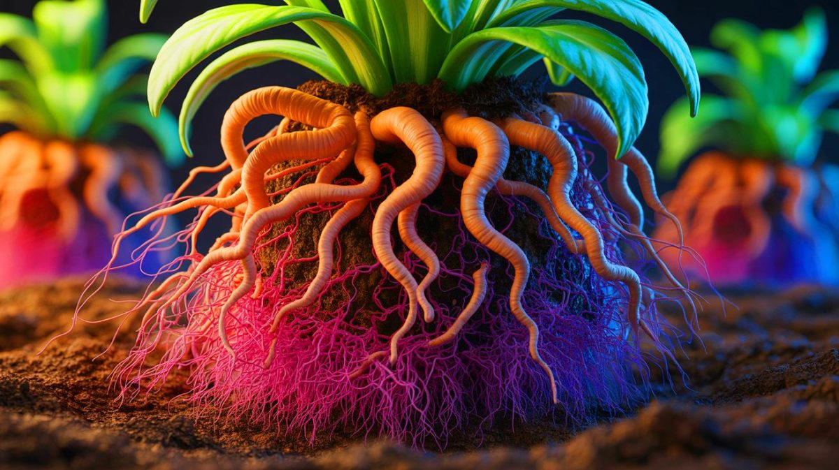 Symbiose inédite : ces plantes et champignons cachent un secret millénaire bouleversant nos connaissances scientifiques sur la nature Illustration de la symbiose complexe entre plantes et champignons. Image réalisée par IA.