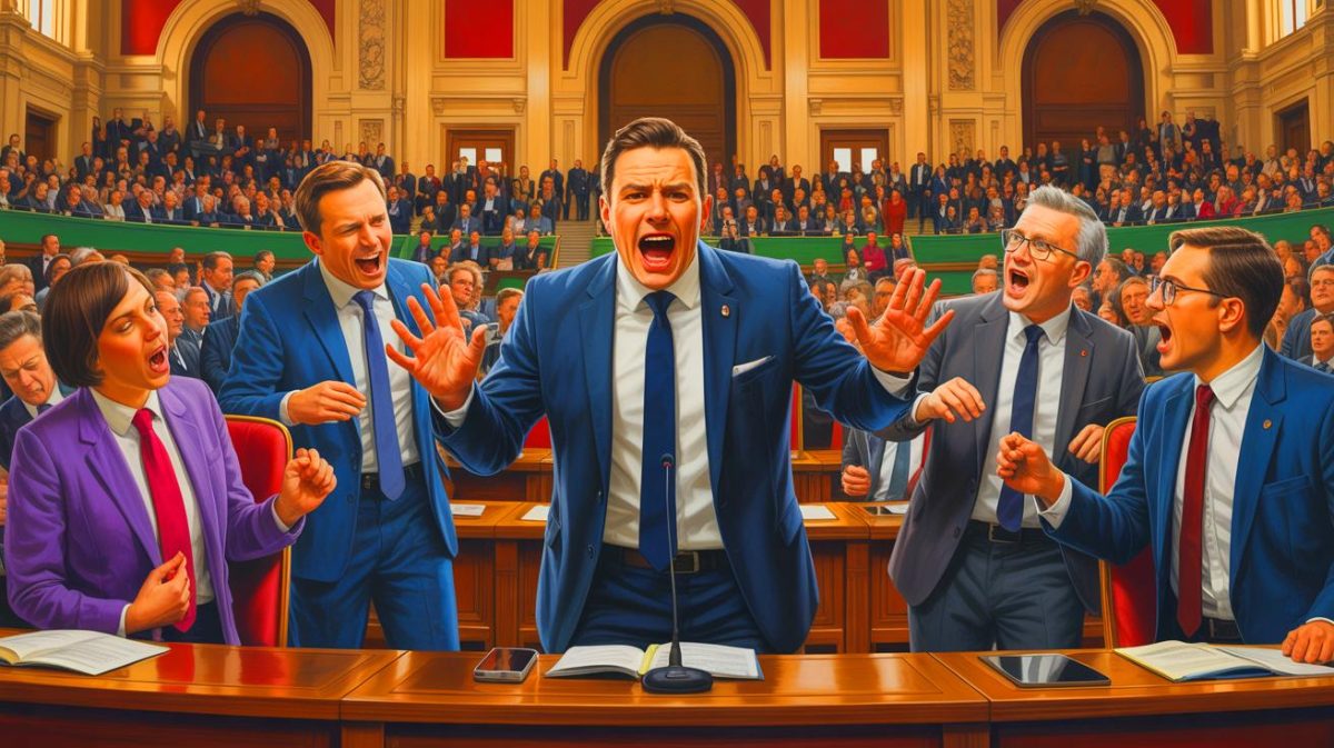 Illustration de l'Assemblée nationale en train de débattre de la proposition de loi Grémillet sur l'avenir énergétique de la France. Image réalisée par IA.
