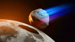 Illustration de la collision potentielle de l'astéroïde 2024 YR4 avec la Lune. Image réalisée par IA.