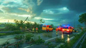 Illustration de violents orages causant des dégâts en France. Image réalisée par IA.