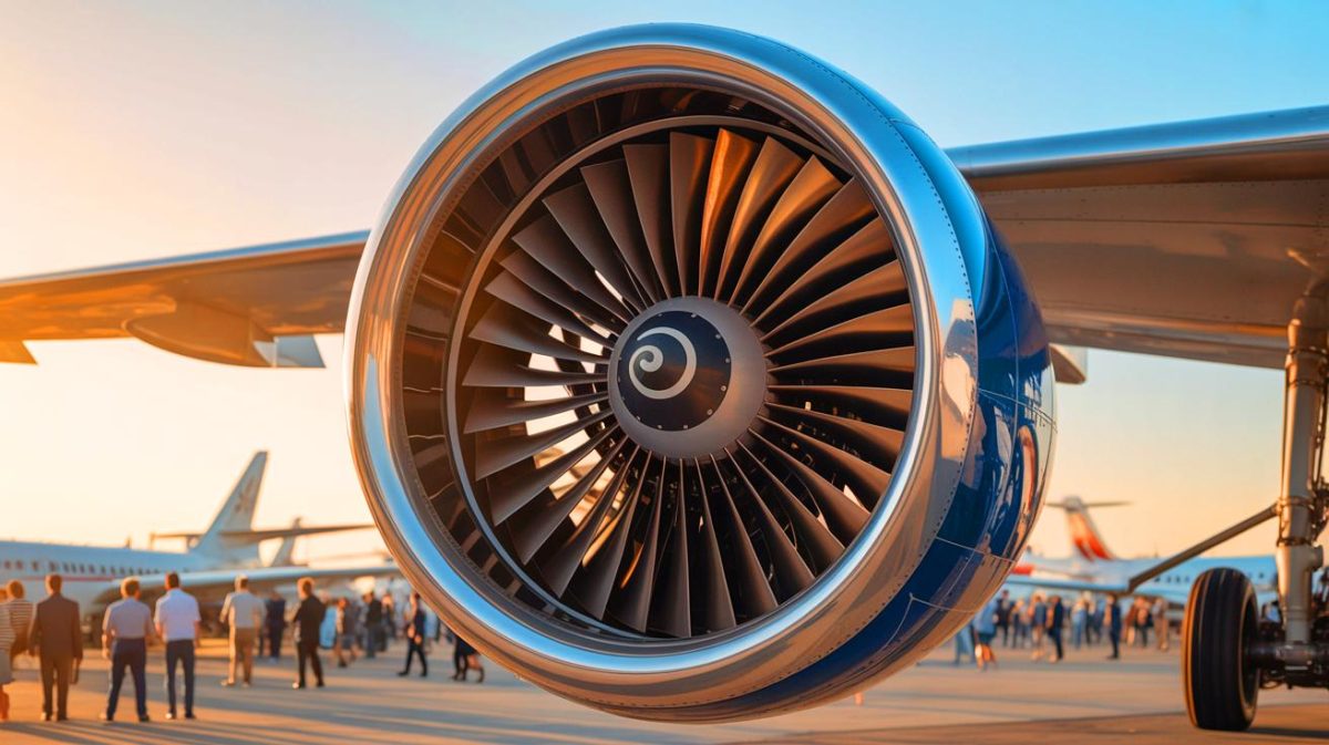Illustration de l'architecture novatrice open fan du moteur Rise de Safran. Image réalisée par IA.