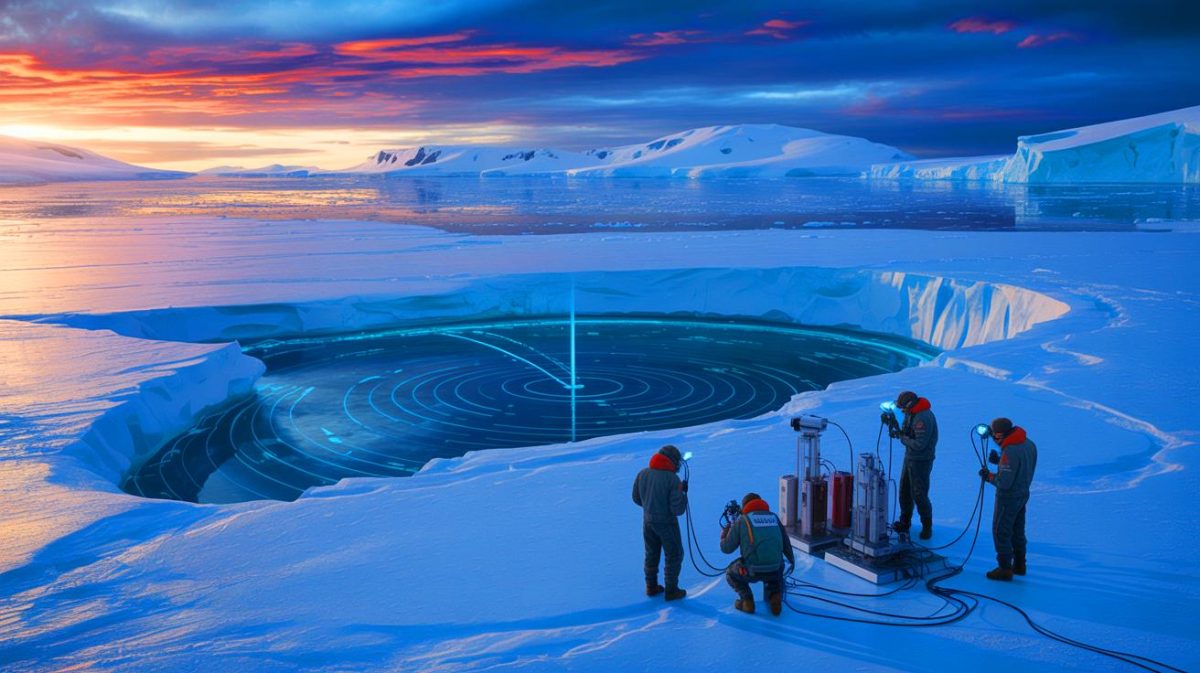 Illustration de la détection d'un signal mystérieux provenant de l'Antarctique. Image réalisée par IA.