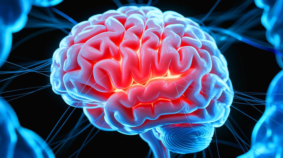 Illustration de l'émission de biophotons par le cerveau humain. Image réalisée par IA.