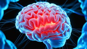 Illustration de l'émission de biophotons par le cerveau humain. Image réalisée par IA.