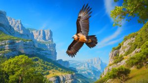 Illustration de la réintroduction du gypaète barbu dans le Vercors. Image réalisée par IA.