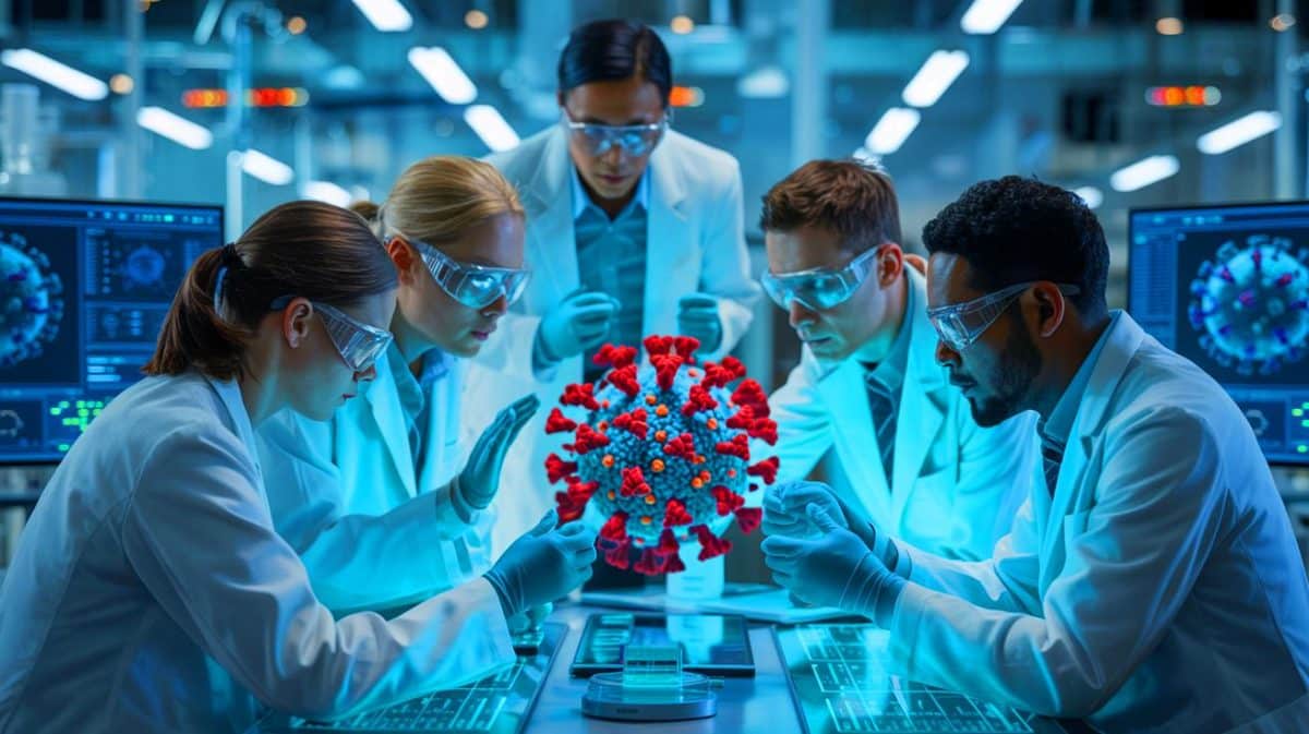 Illustration de l'utilisation d'un virus de singe pour renforcer l'immunité contre le cancer. Image réalisée par IA.