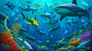 Illustration de l'état préoccupant des océans tel que révélé par le Baromètre Starfish. Image réalisée par IA.