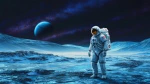 Illustration de l'exploration spatiale réaliste sur la planète Perséphone. Image réalisée par IA.