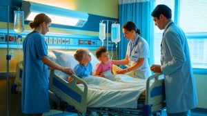 Illustration de la prise en charge médicale d'enfants victimes d'une intoxication alimentaire à Saint-Quentin. Image réalisée par IA.