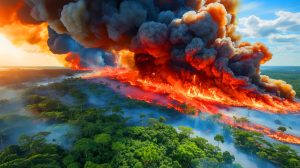 Illustration de l'ampleur des incendies en Amazonie en 2024. Image réalisée par IA.