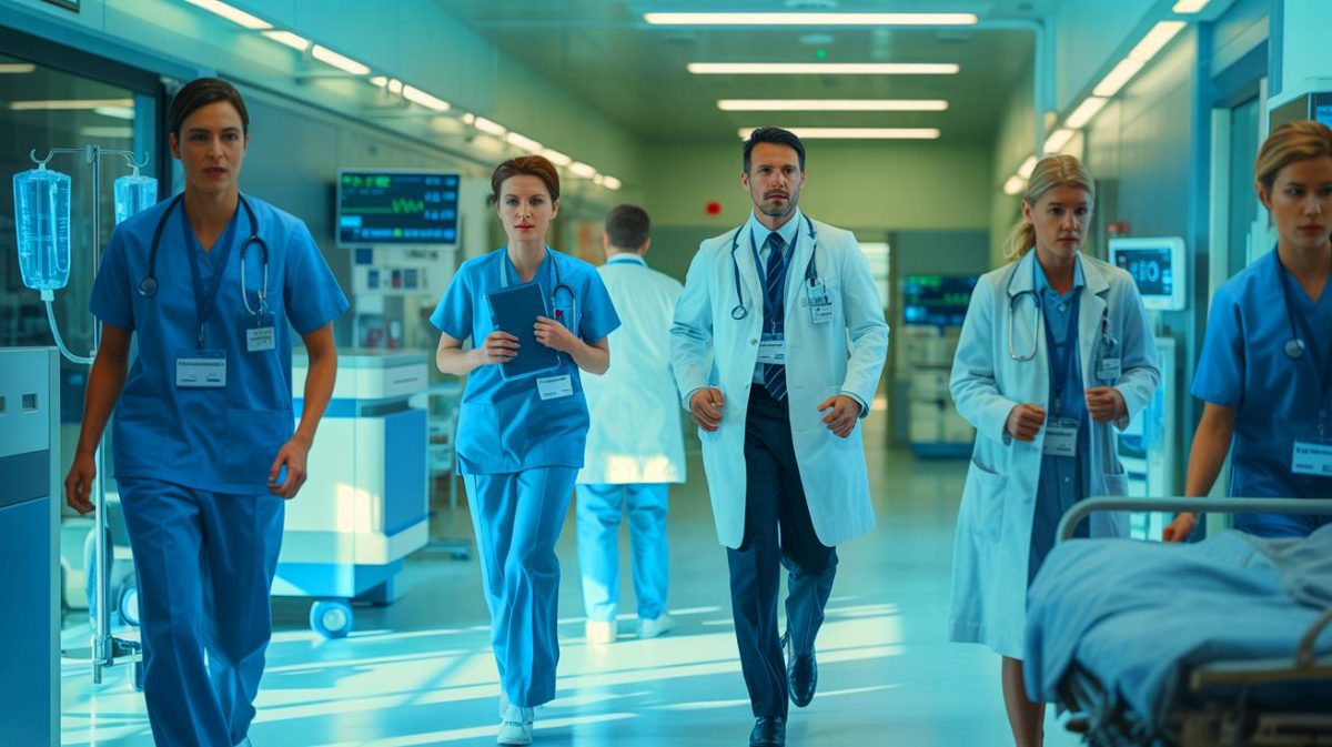 Illustration de la mobilisation des ressources hospitalières et médico-sociales dans le cadre du plan d'économies de 1,7 milliard d'euros sur les dépenses de santé. Image réalisée par IA.